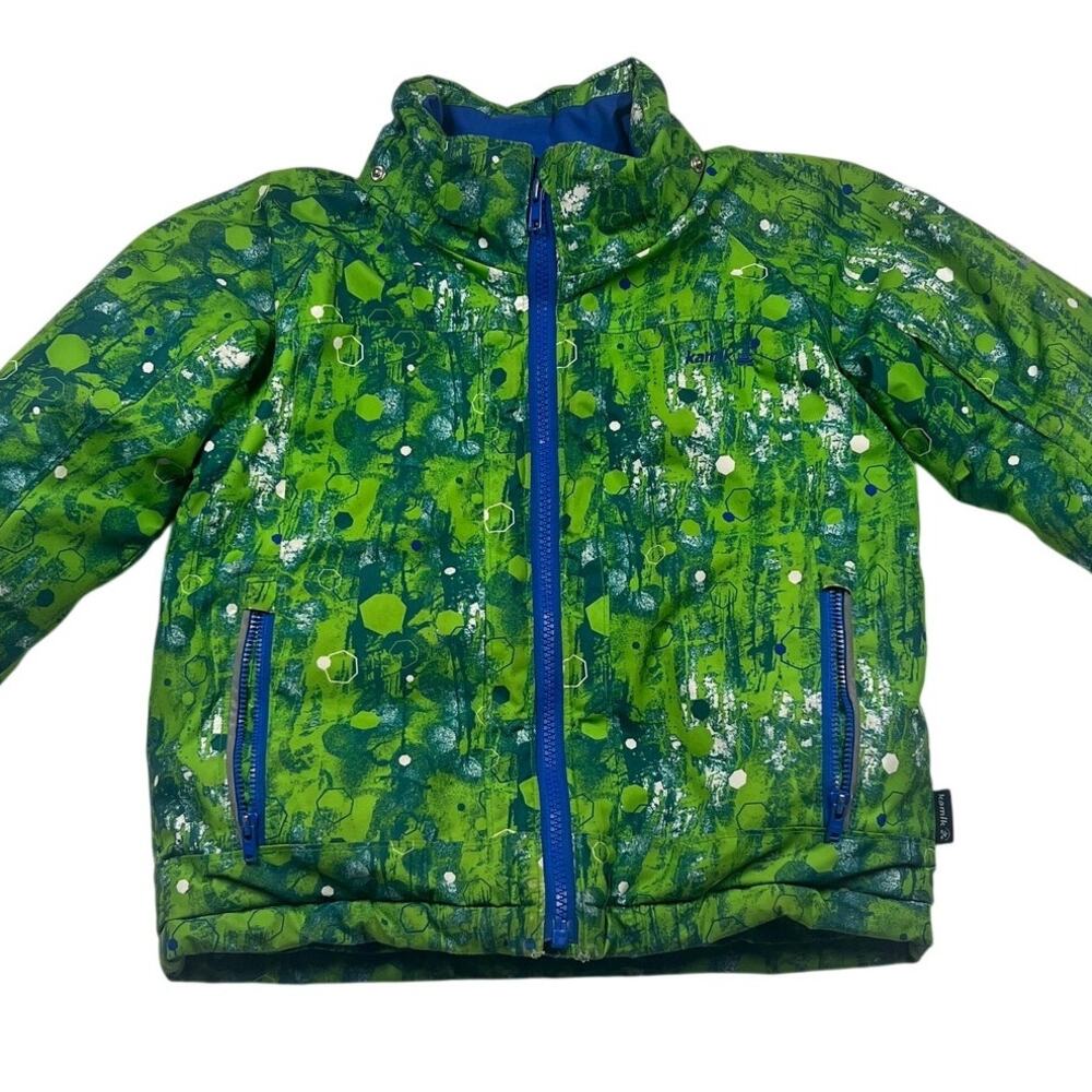 Kamik Kids Winter Jacket size 4 (104) Green Blue Abstract Static Print Insulated